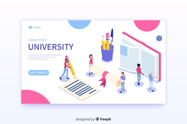 Plantilla de landing page de universidad en isométrico