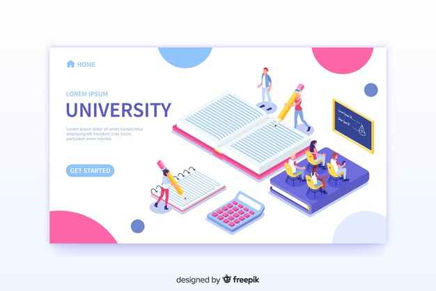 Plantilla de landing page de universidad en isométrico