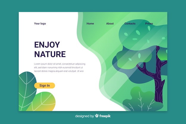 Plantilla de landing page verde de naturaleza