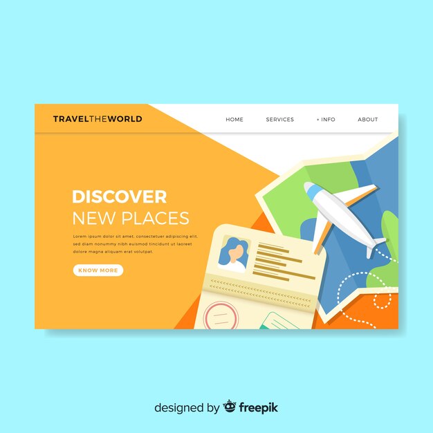 Plantilla de landing page de viaje en diseño plano