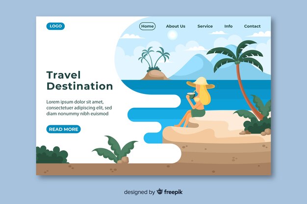 Plantilla de landing page de viaje en diseño plano