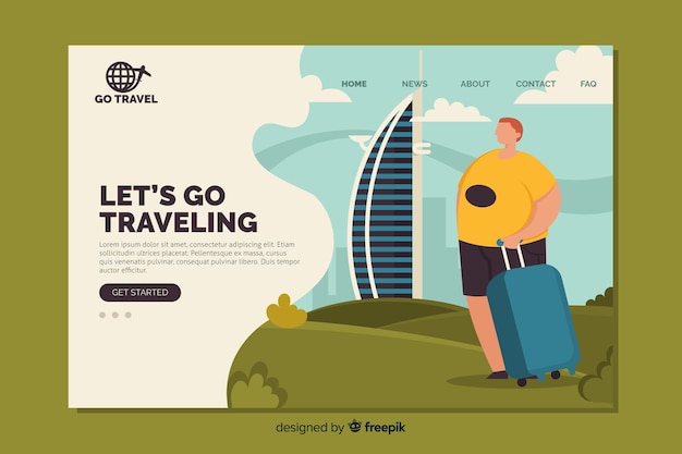 Plantilla de landing page de viaje en diseño plano