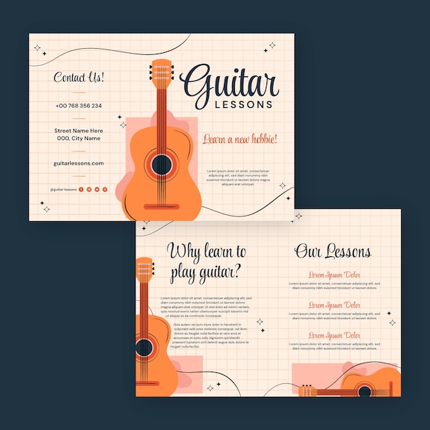 Vector gratuito plantilla de lecciones de guitarra dibujada a mano