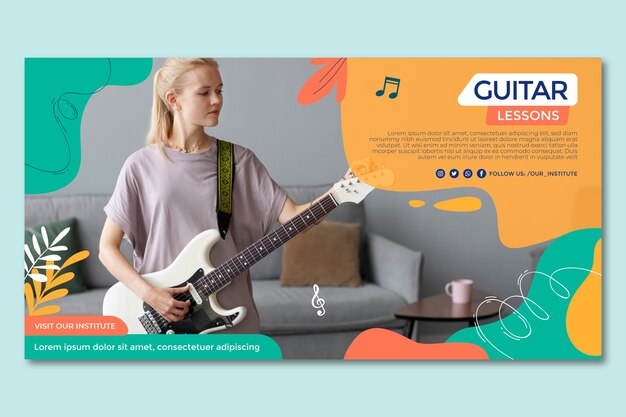 Plantilla de lecciones de guitarra de diseño plano dibujada a mano