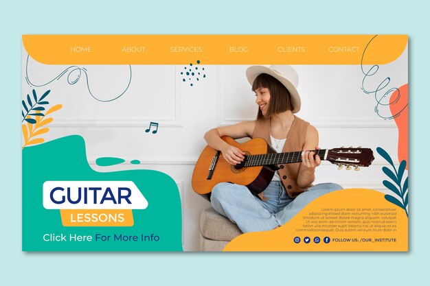 Plantilla de lecciones de guitarra de diseño plano dibujada a mano