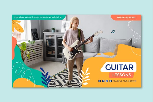 Vector gratuito plantilla de lecciones de guitarra de diseño plano dibujada a mano