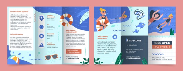 Plantilla de lecciones de natación de diseño plano