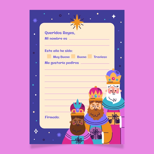 Vector gratuito plantilla de letra plana para reyes magos