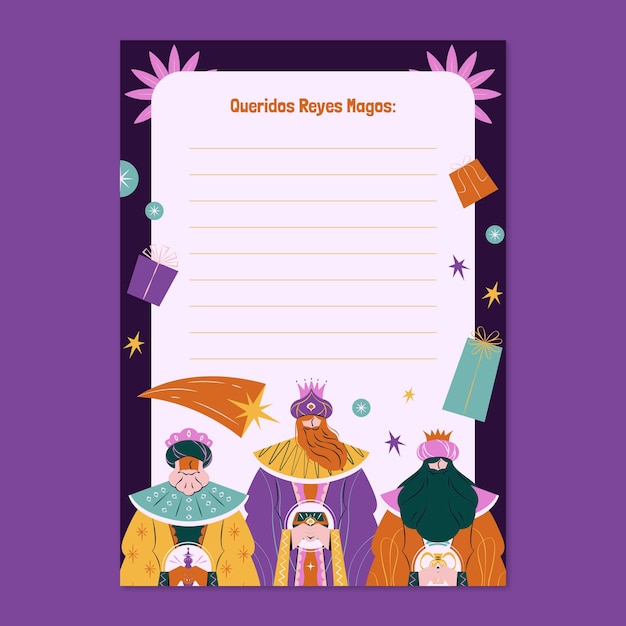 Vector gratuito plantilla de letra plana para reyes magos