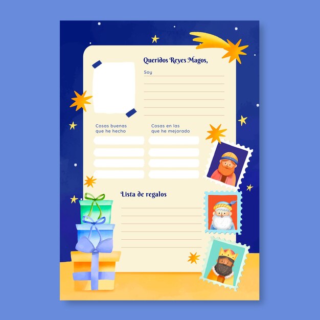 Plantilla de letras de acuarela para reyes magos