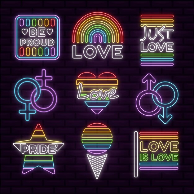 Plantilla de letreros de neón del día del orgullo