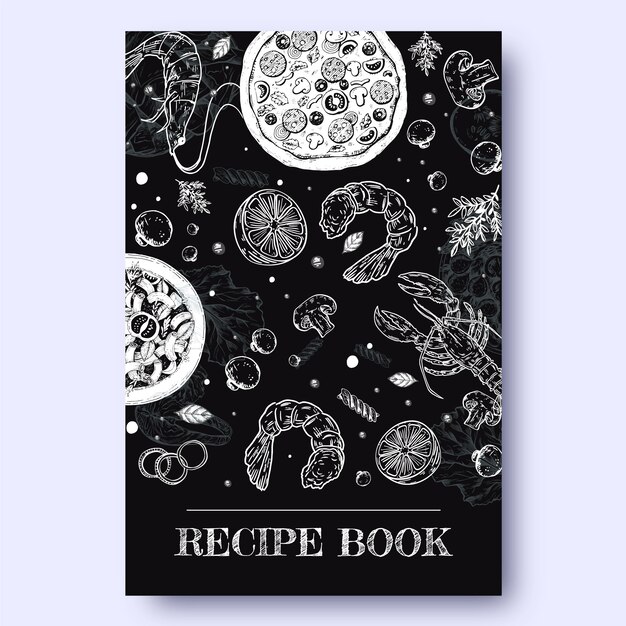 Plantilla de libro de recetas dibujada a mano