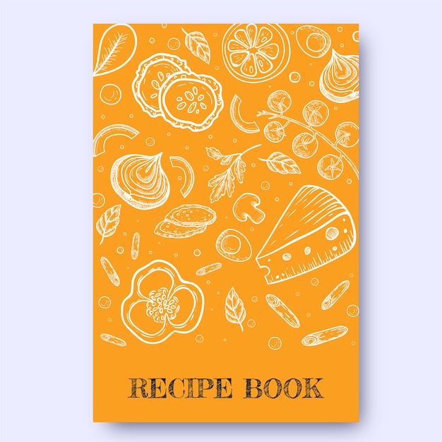 Vector gratuito plantilla de libro de recetas dibujada a mano