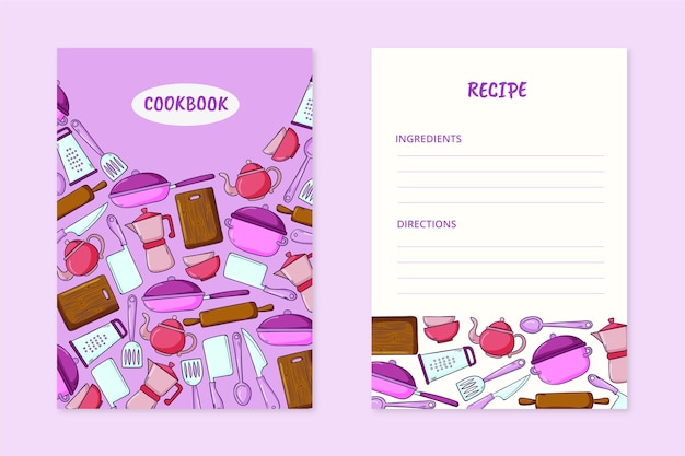 Vector gratuito plantilla de libro de recetas dibujada a mano