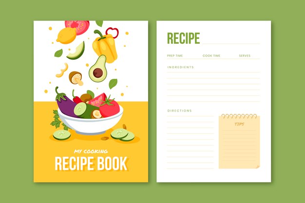 Plantilla de libro de recetas dibujada a mano