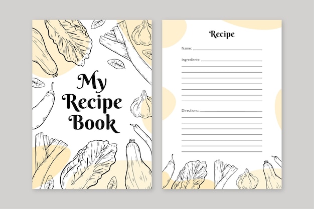 Plantilla de libro de recetas dibujada a mano