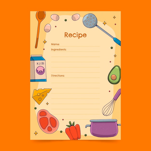 Vector gratuito plantilla de libro de recetas dibujada a mano