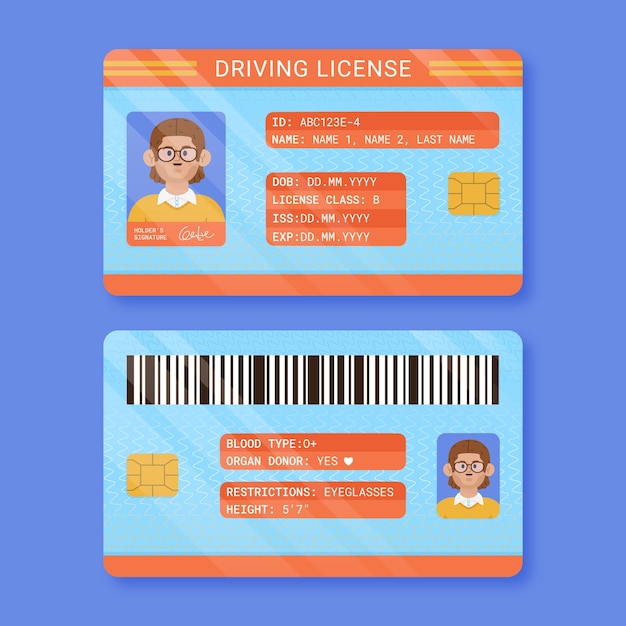 Plantilla de licencia de conducir dibujada a mano
