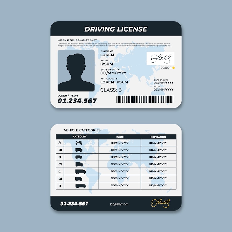 Vector gratuito plantilla de licencia de conducir dibujada a mano