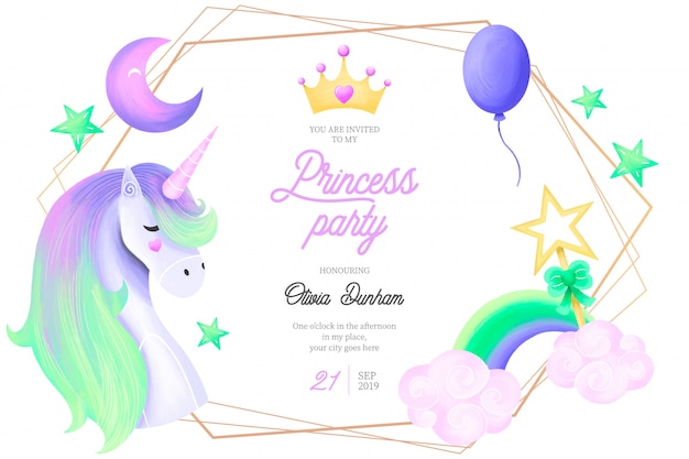 Plantilla linda de la invitación de la fiesta de la princesa