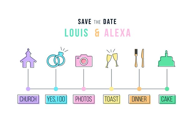 Plantilla de línea de tiempo de boda lineal
