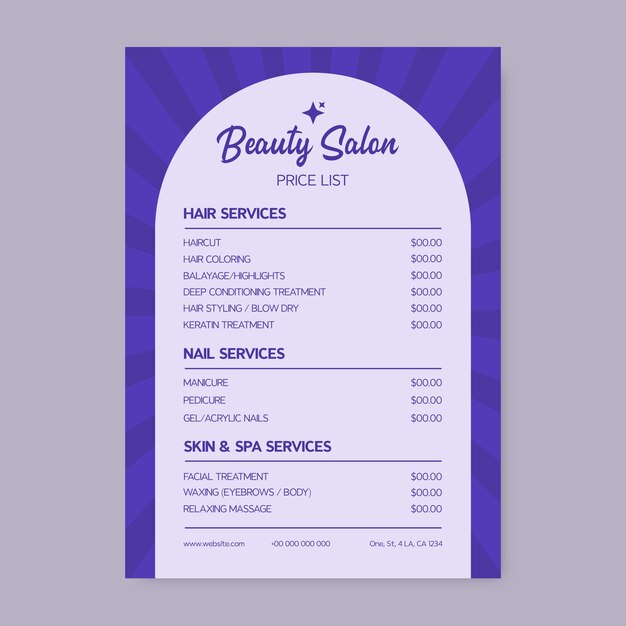 plantilla de lista de precios de los salones de belleza