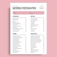 Vector gratuito plantilla de lista de verificación de fotógrafo de bodas simple cásate conmigo