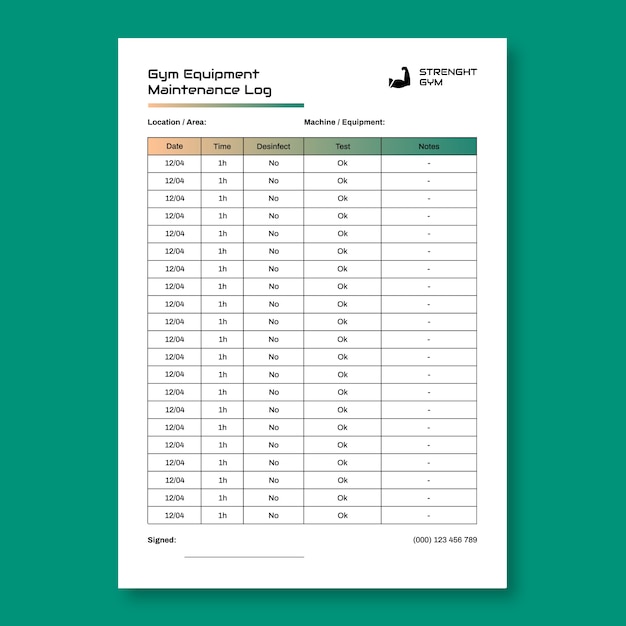 Vector gratuito plantilla de lista de verificación de mantenimiento de equipos de gimnasio