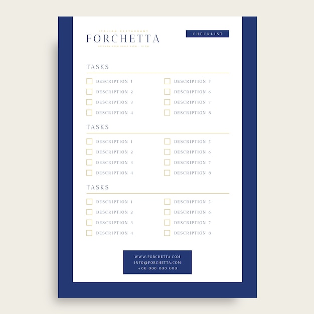 Plantilla de lista de verificación de restaurante minimalista