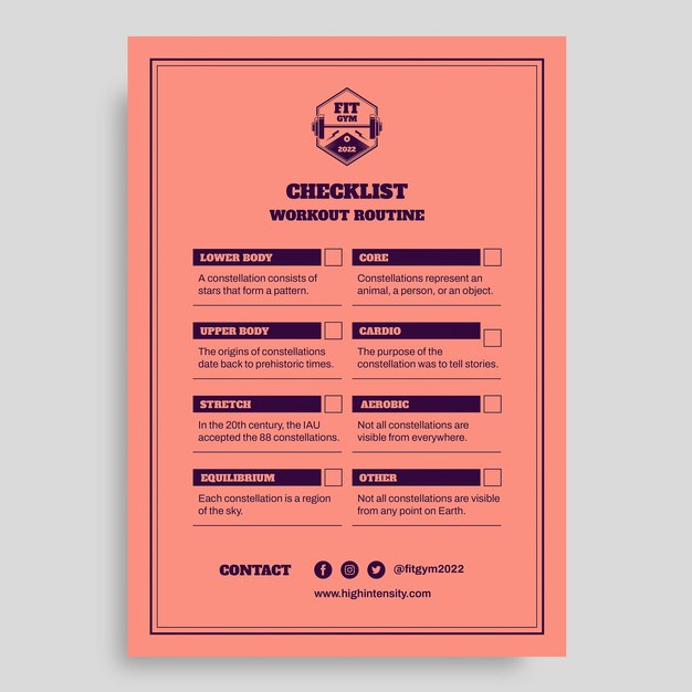 Plantilla de lista de verificación de rutina de entrenamiento