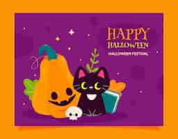 Vector gratuito plantilla de llamada fotográfica plana para la celebración de halloween