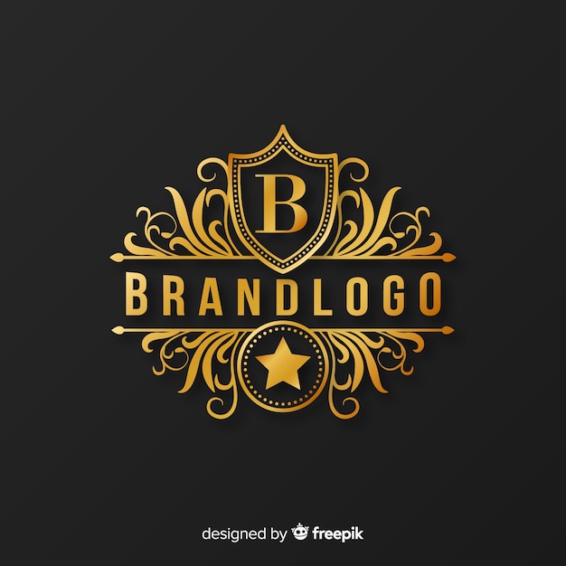 Plantilla de logo elegante dorado con adornos