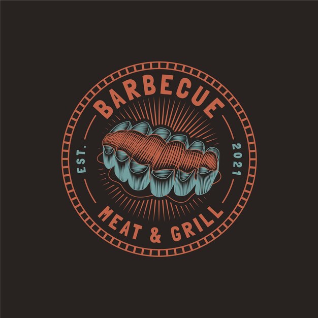 Plantilla de logotipo de barbacoa creativa con detalles