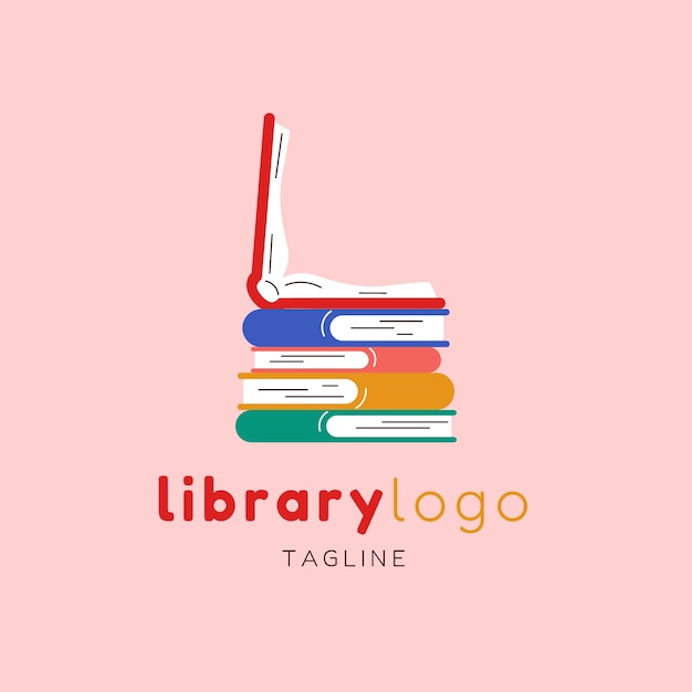 Plantilla de logotipo de biblioteca de diseño plano dibujado a mano
