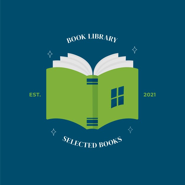 Plantilla de logotipo de biblioteca de diseño plano dibujado a mano