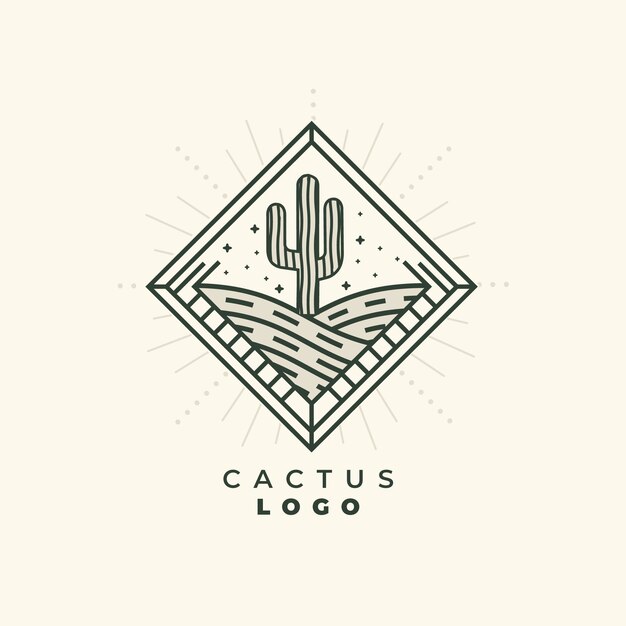 Plantilla de logotipo de cactus dibujado a mano