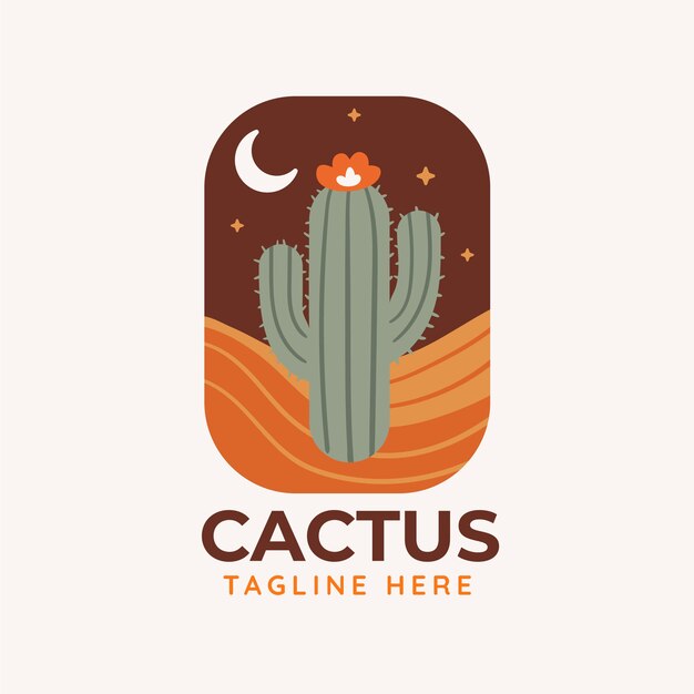 Plantilla de logotipo de cactus dibujado a mano