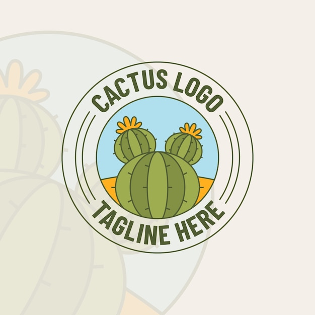 Plantilla de logotipo de cactus dibujado a mano