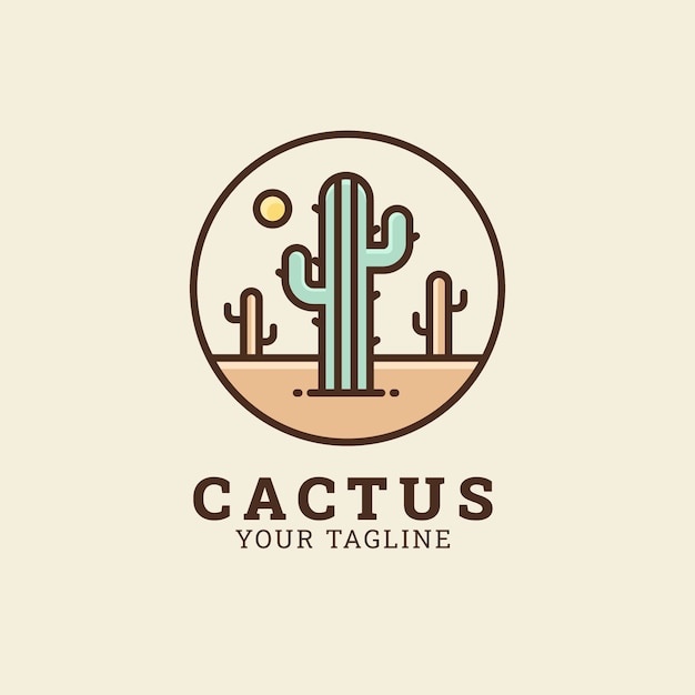 Plantilla de logotipo de cactus dibujado a mano