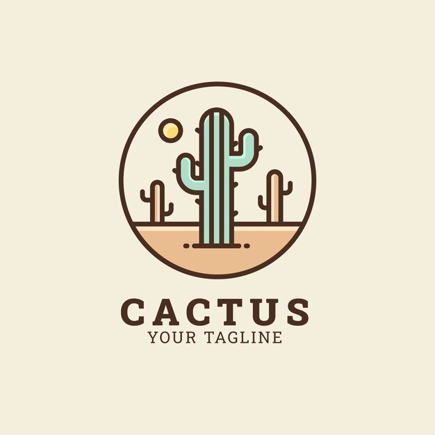 Plantilla de logotipo de cactus dibujado a mano