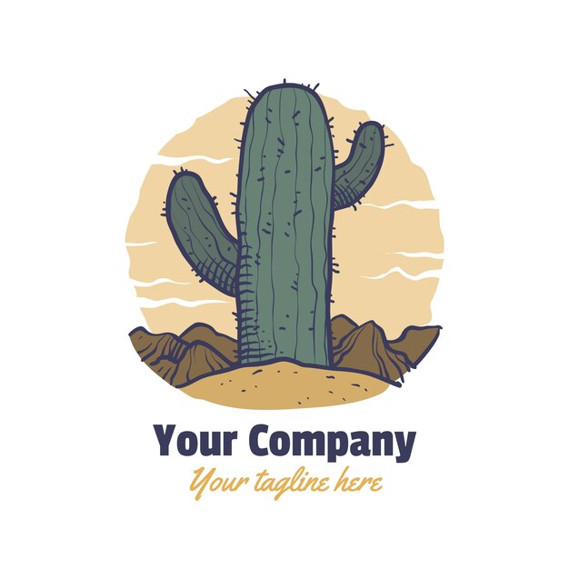 Plantilla de logotipo de cactus dibujado a mano