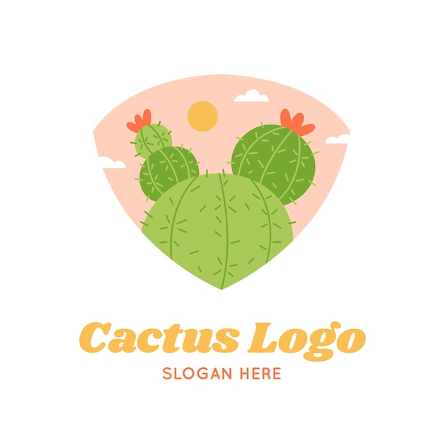 Plantilla de logotipo de cactus dibujado a mano