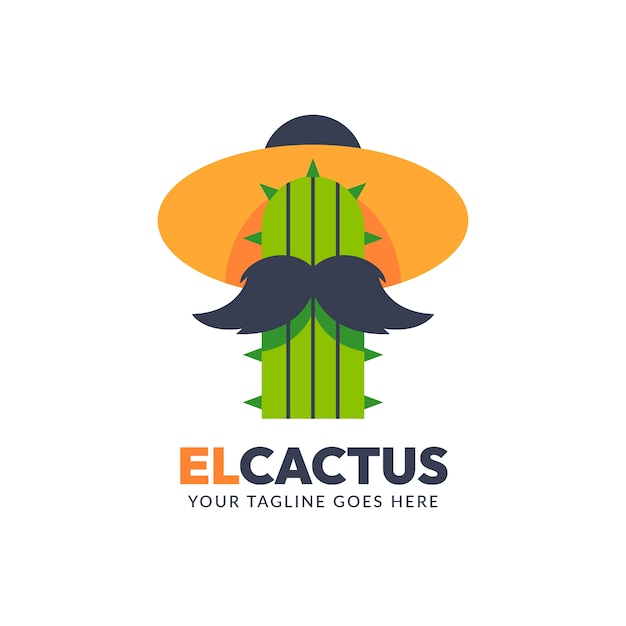 Plantilla de logotipo de cactus de diseño plano