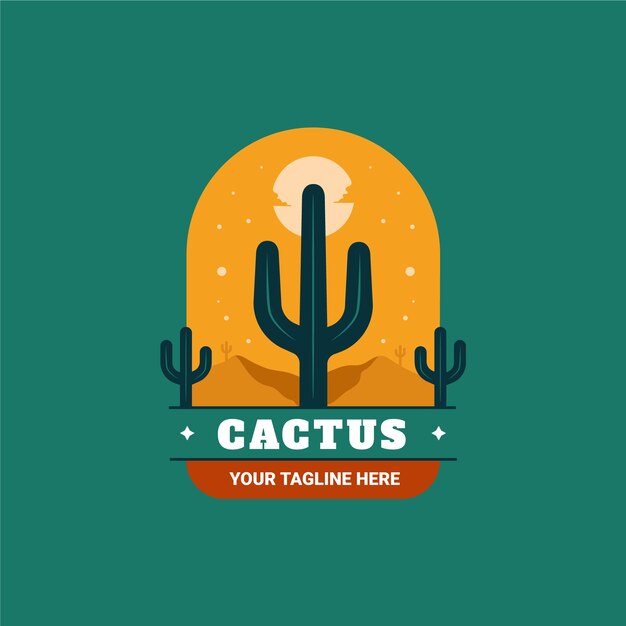 Plantilla de logotipo de cactus de diseño plano