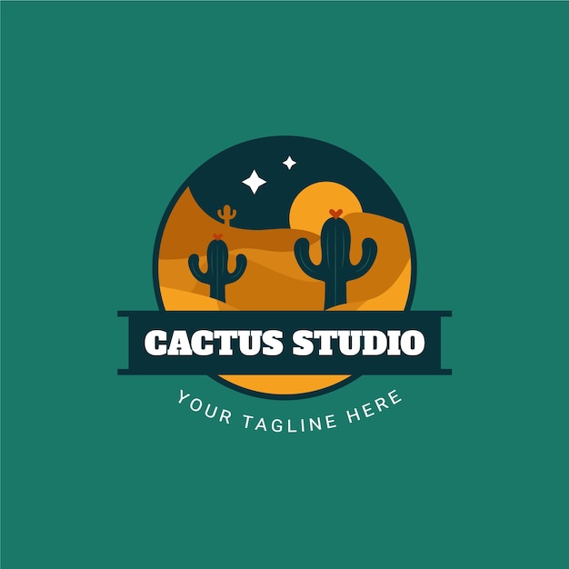 Vector gratuito plantilla de logotipo de cactus de diseño plano