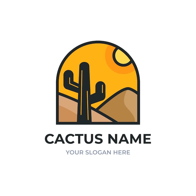 Plantilla de logotipo de cactus plano