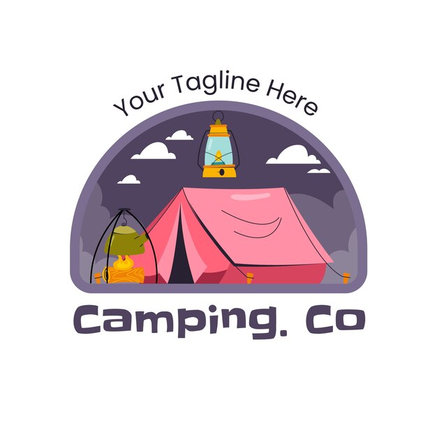 Plantilla de logotipo de campamento plano para la temporada de verano