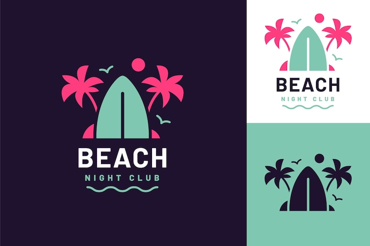 Vector gratuito plantilla de logotipo de club de playa de diseño plano