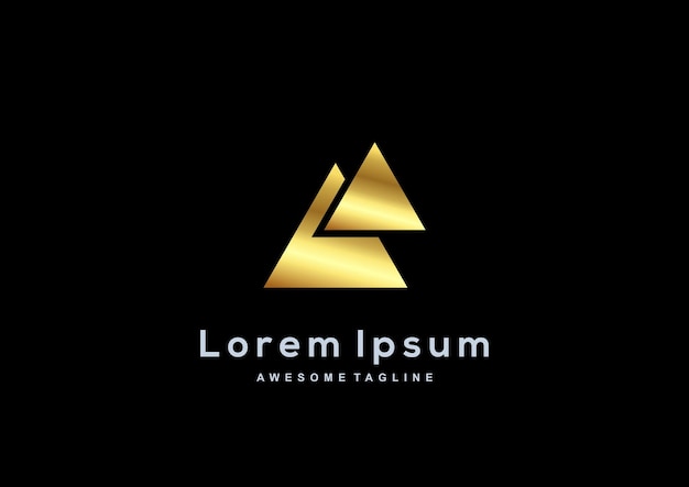 Plantilla de logotipo de color dorado de triángulo de lujo