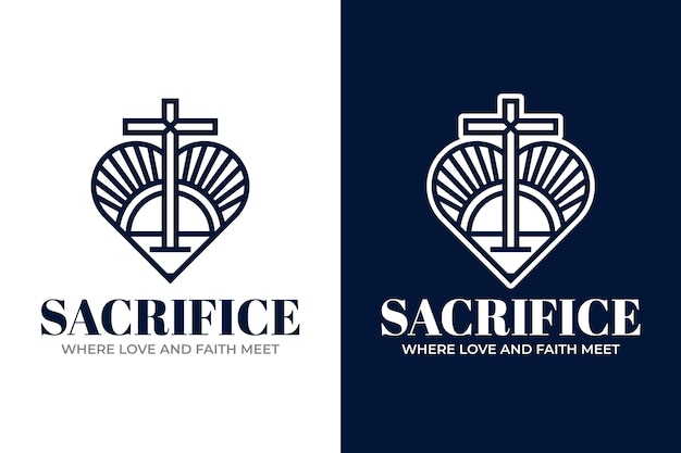 plantilla de logotipo de corazón y cruz dibujada a mano
